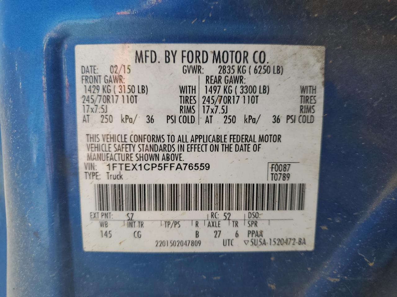 1FTEX1CP5FFA76559 2015 Ford F150 Super Cab