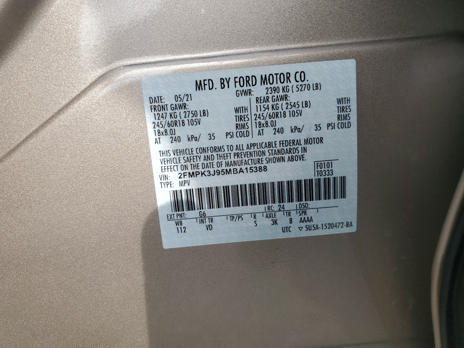 2FMPK3J95MBA15388 2021 Ford Edge Sel