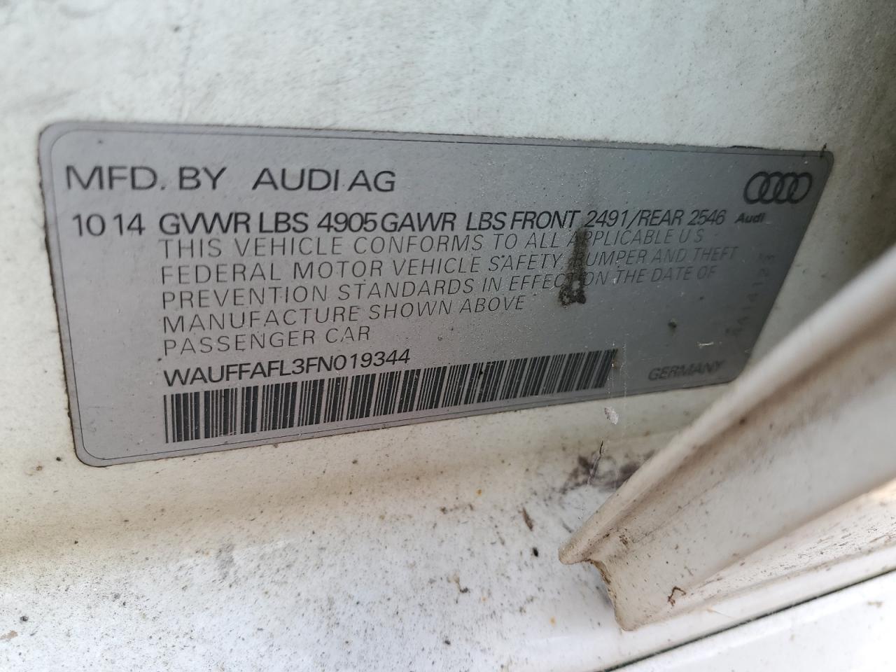 2015 Audi A4 Premium Plus VIN: WAUFFAFL3FN019344 Lot: 67680834