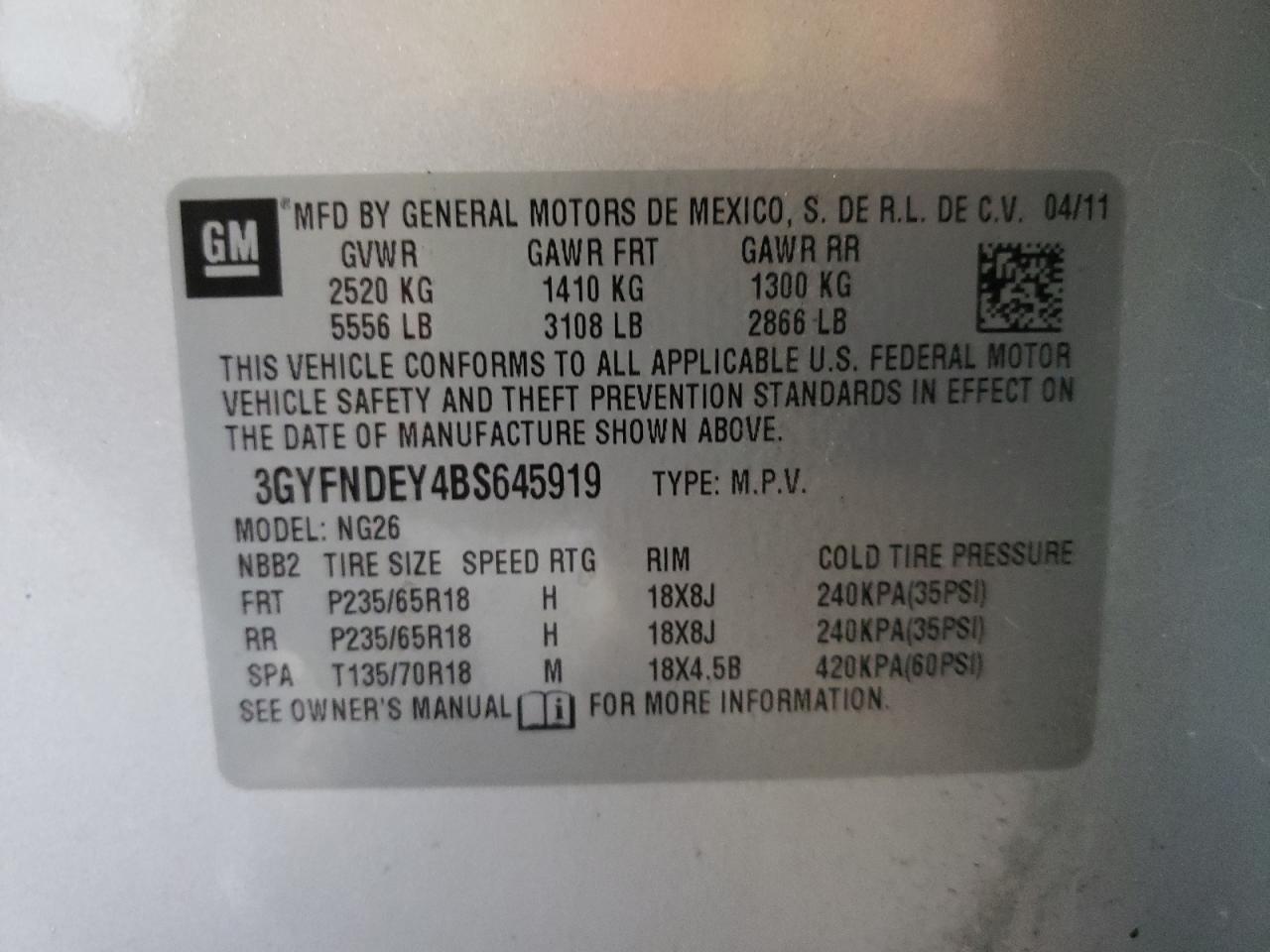 2011 Cadillac Srx Luxury Collection VIN: 3GYFNDEY4BS645919 Lot: 67373824