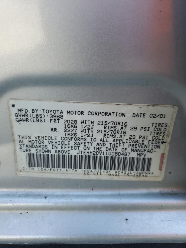 2001 Toyota Rav4 VIN: JTEHH20V110080487 Lot: 66476124