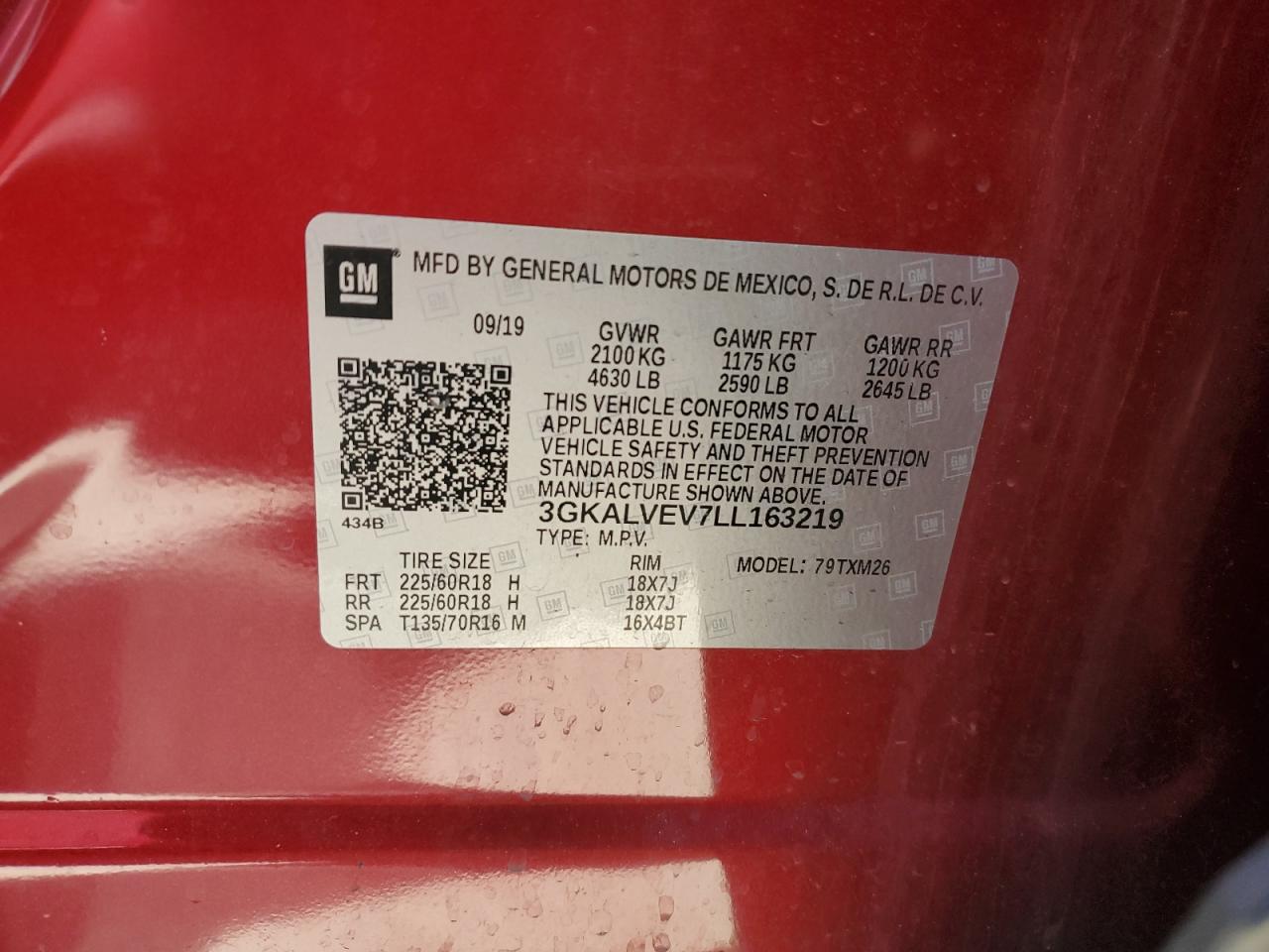 2020 GMC Terrain Slt VIN: 3GKALVEV7LL163219 Lot: 66881844