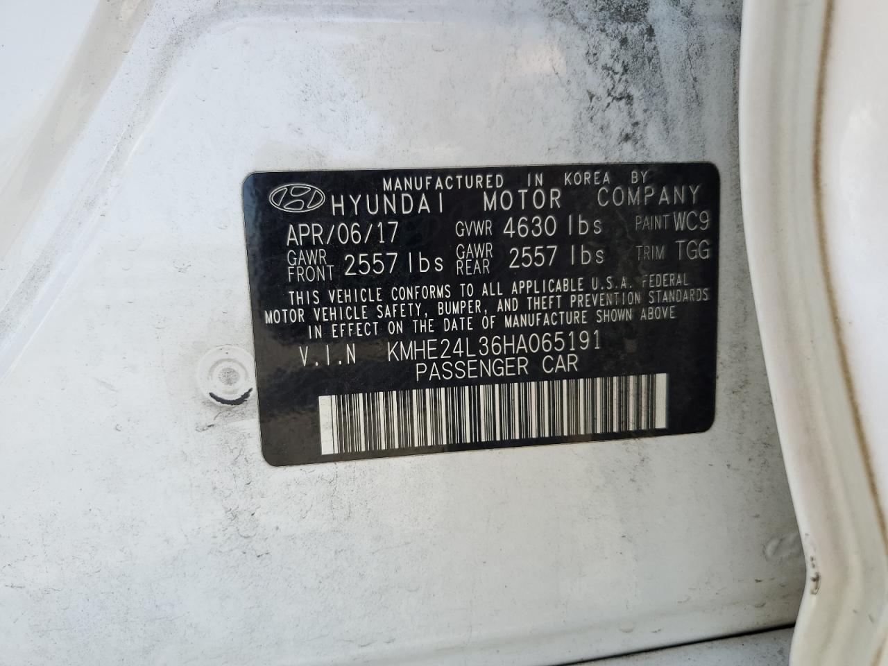 2017 Hyundai Sonata Hybrid VIN: KMHE24L36HA065191 Lot: 66415634