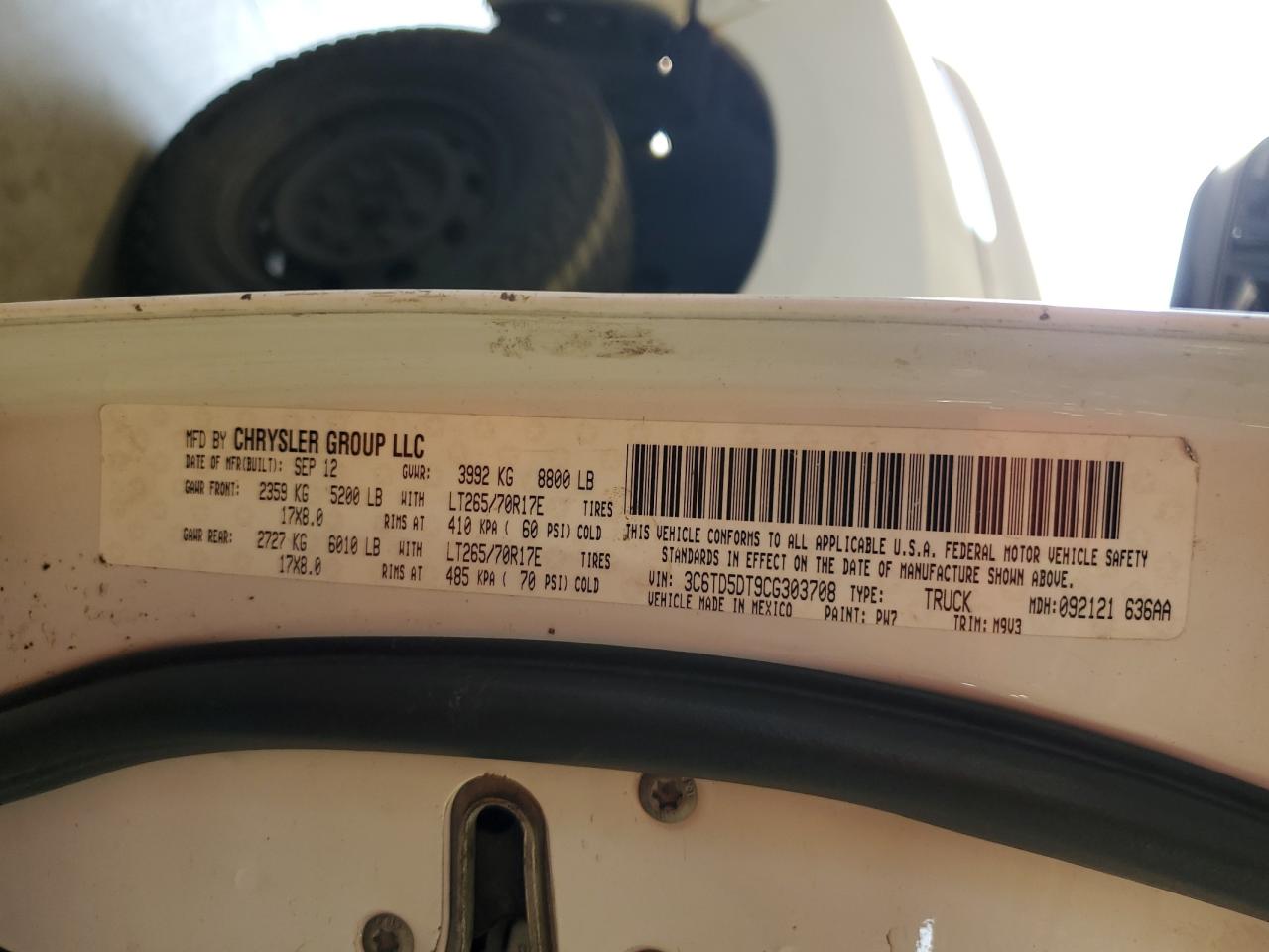 2012 Dodge Ram 2500 Slt VIN: 3C6TD5DT9CG303708 Lot: 69481564