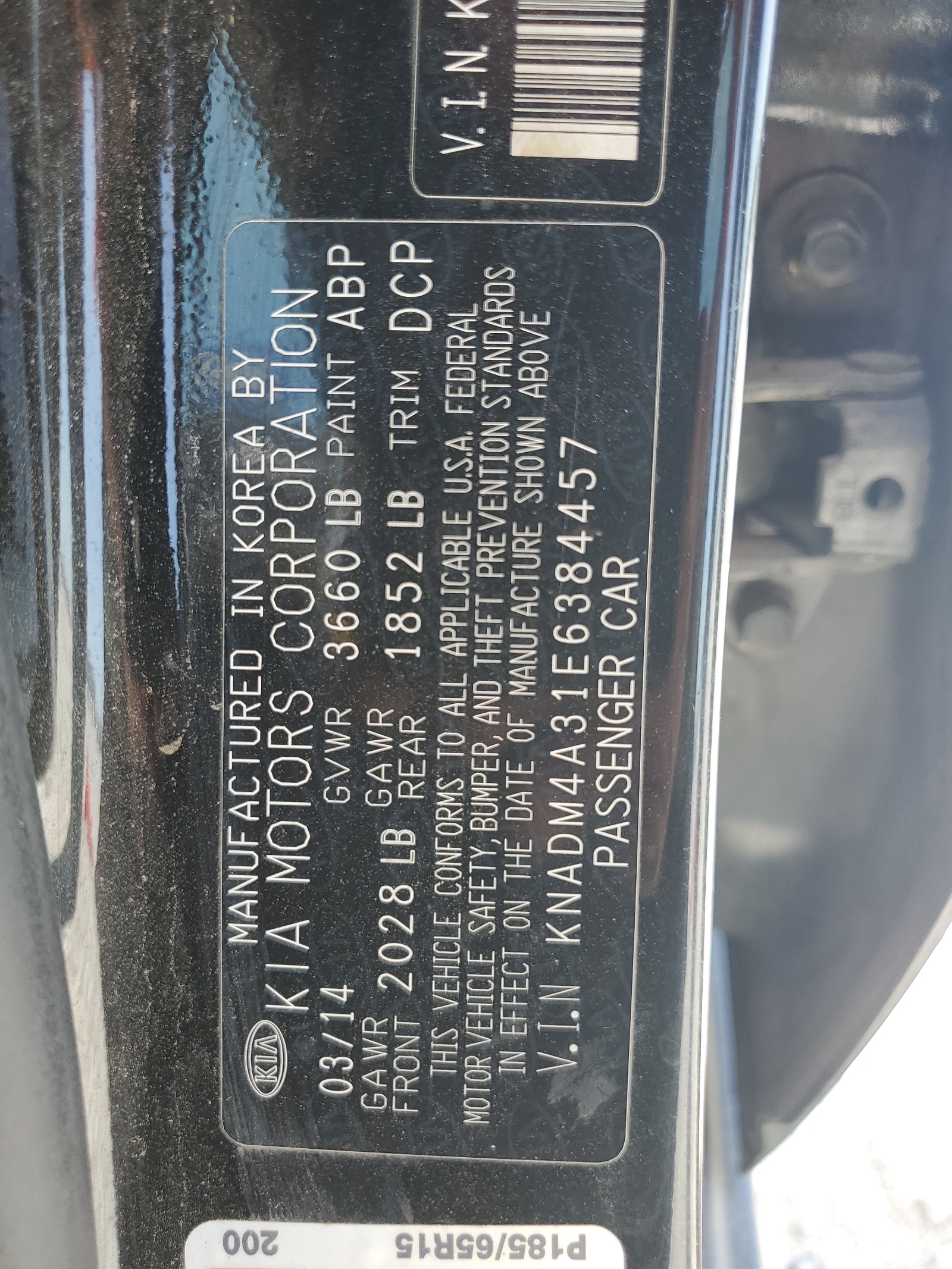 KNADM4A31E6384457 2014 Kia Rio Lx