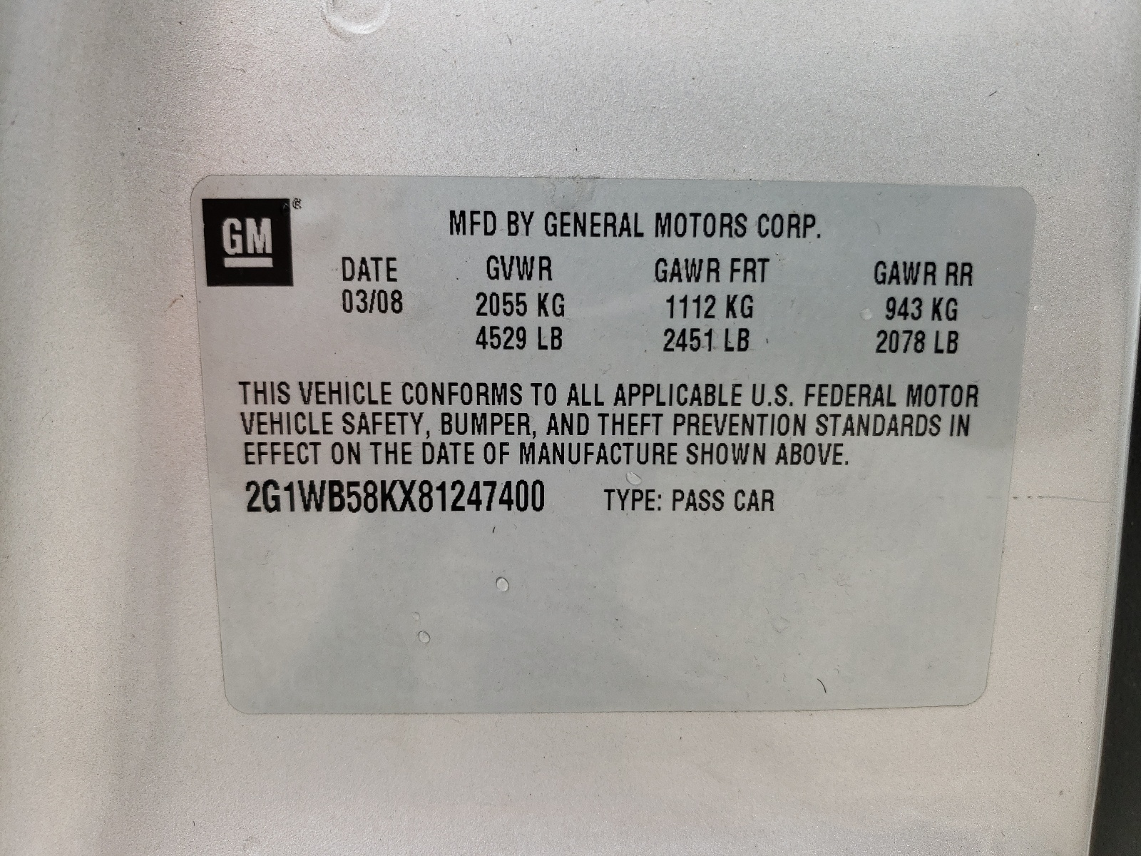 2G1WB58KX81247400 2008 Chevrolet Impala Ls