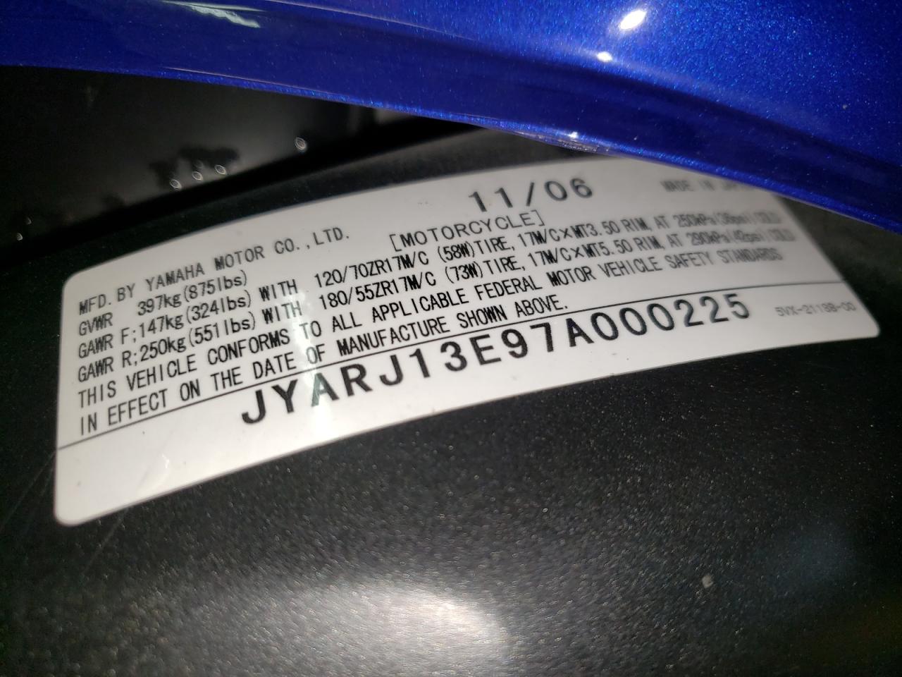 JYARJ13E97A000225 2007 Yamaha Fz6 Shg