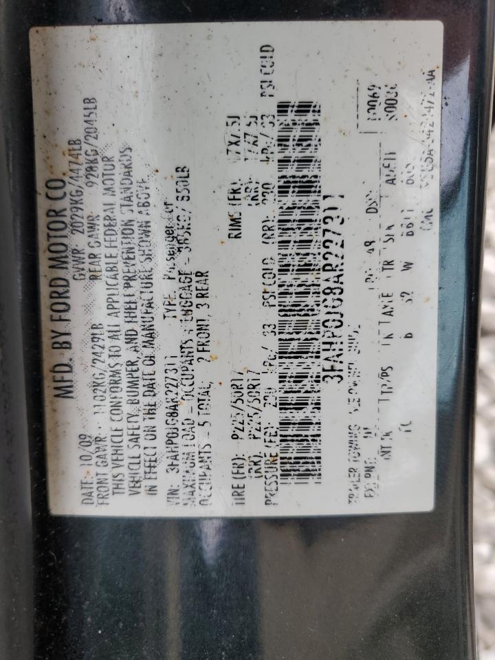 2010 Ford Fusion Sel VIN: 3FAHP0JG8AR227311 Lot: 67018734