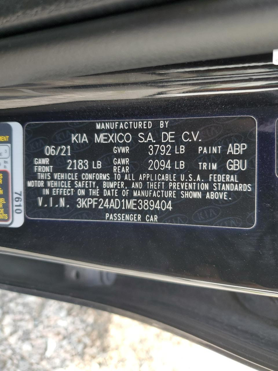 3KPF24AD1ME389404 2021 Kia Forte Fe