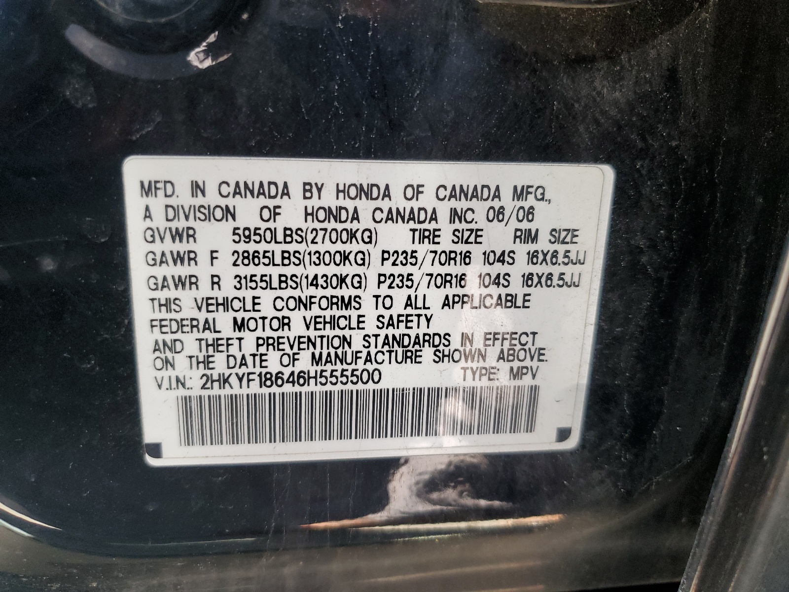 2HKYF18646H555500 2006 Honda Pilot Ex