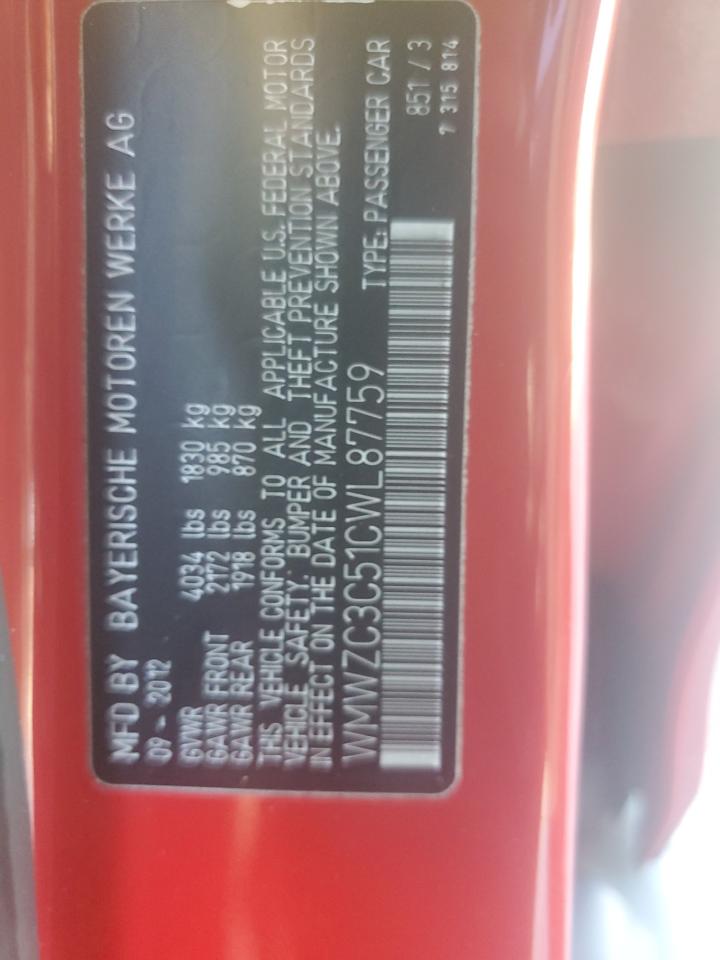 2012 Mini Cooper S Countryman VIN: WMWZC3C51CWL87759 Lot: 66836634