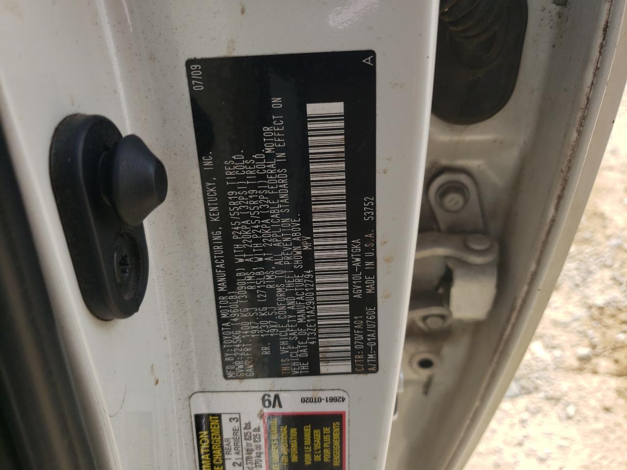 2009 Toyota Venza VIN: 4T3ZE11A29U012794 Lot: 68626104