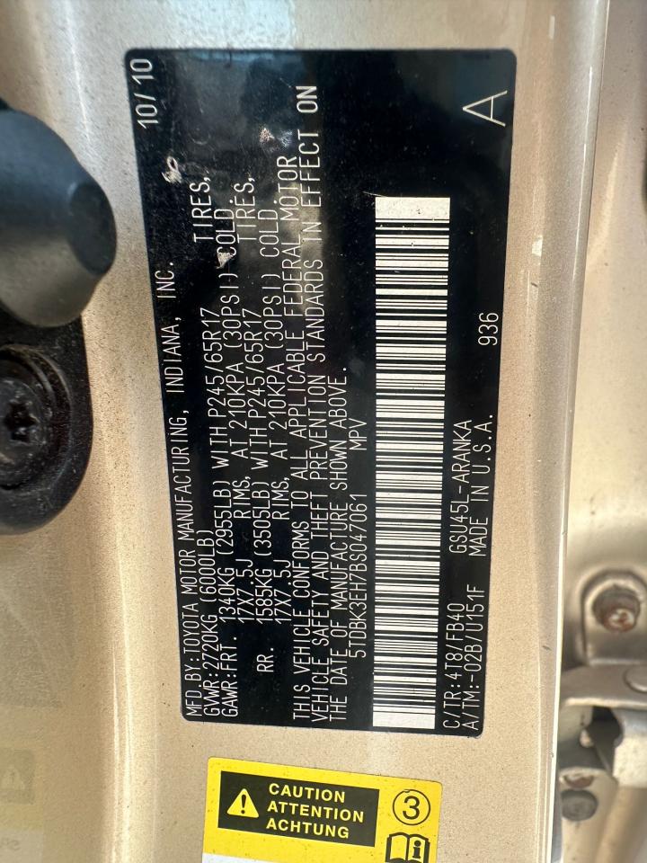 2011 Toyota Highlander Base VIN: 5TDBK3EH7BS047061 Lot: 65895844