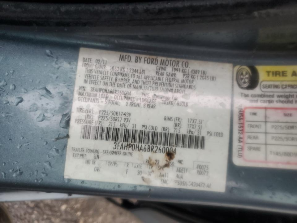 3FAHP0HA6BR260004 2011 Ford Fusion Se