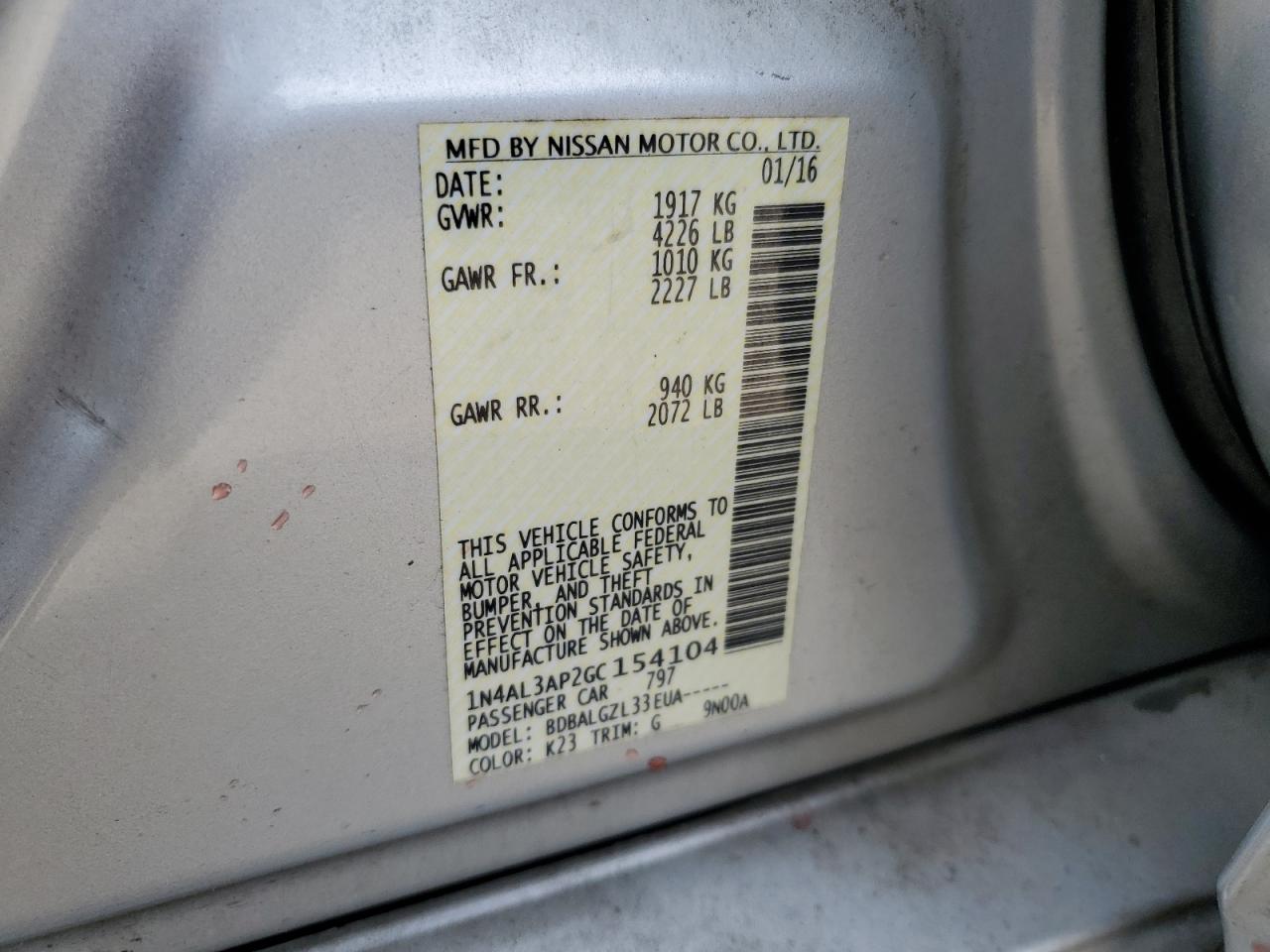 1N4AL3AP2GC154104 2016 NISSAN ALTIMA - Image 12