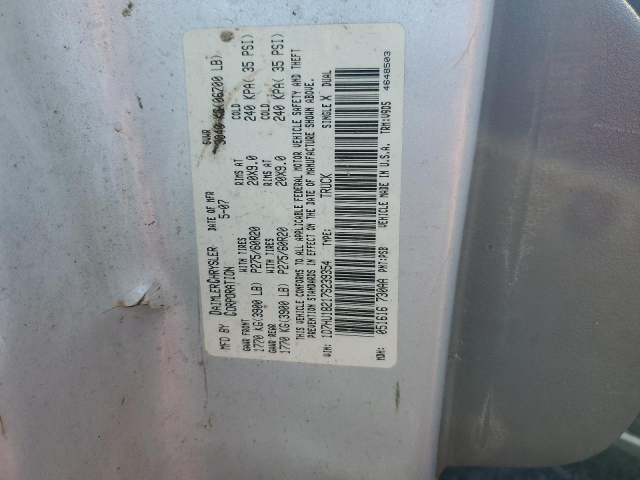 2007 Dodge Ram 1500 St VIN: 1D7HU18217S239354 Lot: 67824694