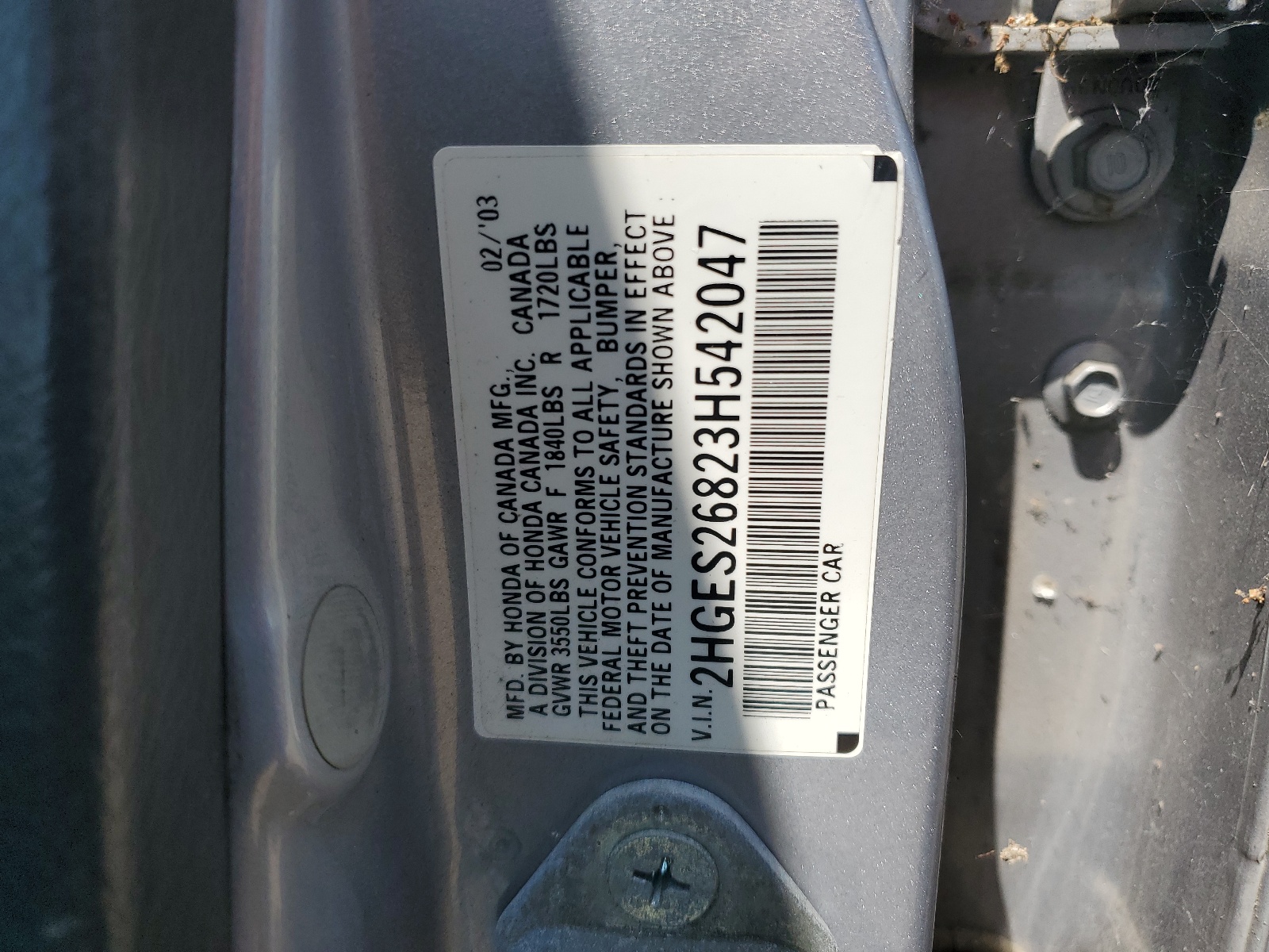 2HGES26823H542047 2003 Honda Civic Ex