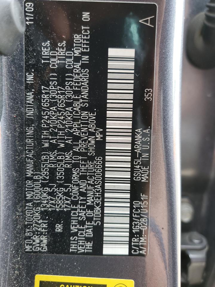 2010 Toyota Highlander VIN: 5TDBK3EH3AS006666 Lot: 65371254