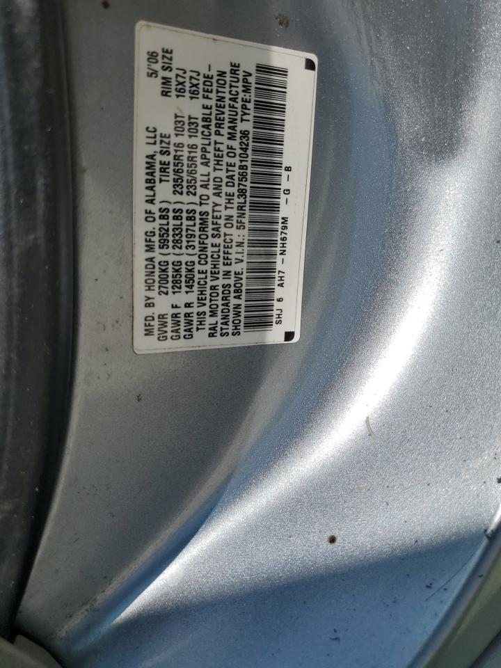 5FNRL38756B104236 2006 Honda Odyssey Exl