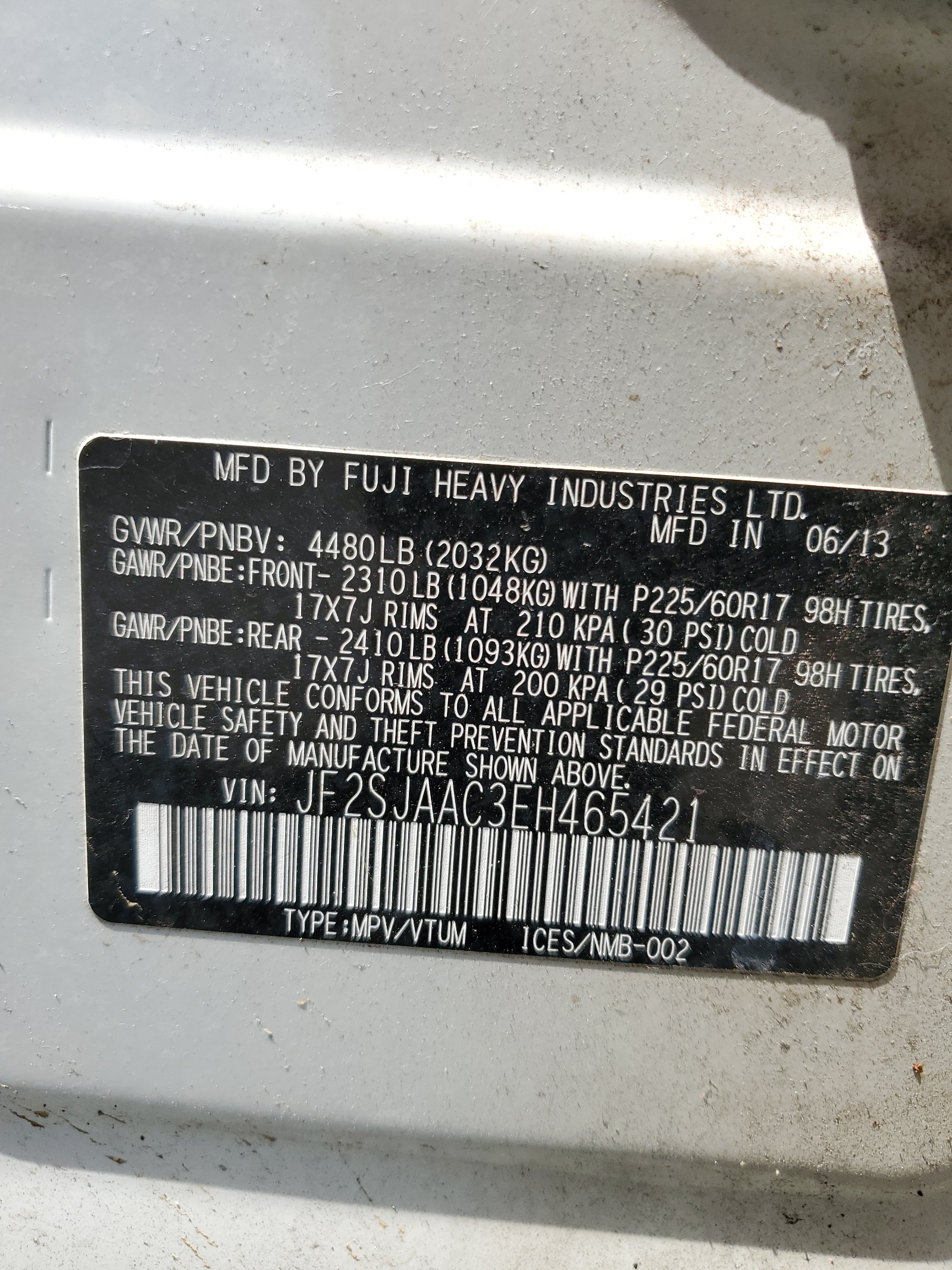 JF2SJAAC3EH465421 2014 Subaru Forester 2.5I