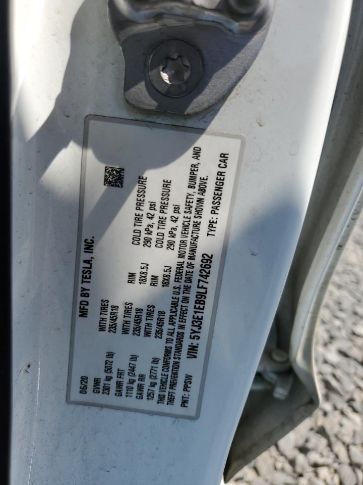 5YJ3E1EB9LF742692 2020 Tesla Model 3