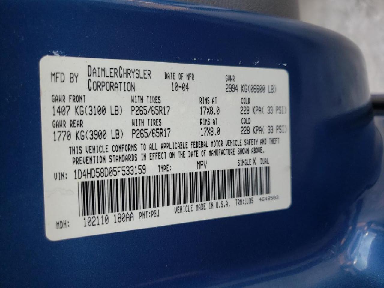 1D4HD58D05F533159 2005 Dodge Durango Limited