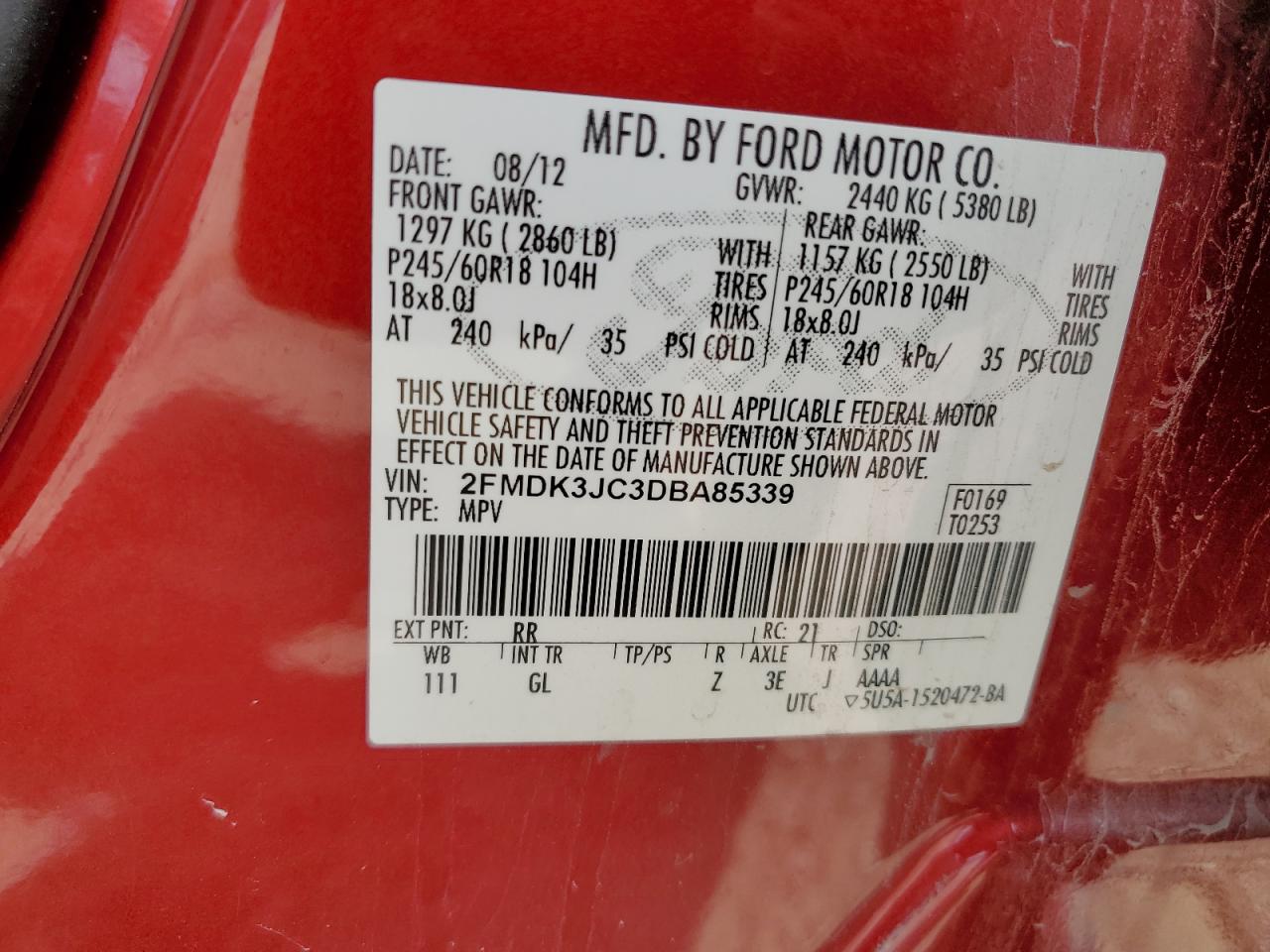 2FMDK3JC3DBA85339 2013 Ford Edge Sel