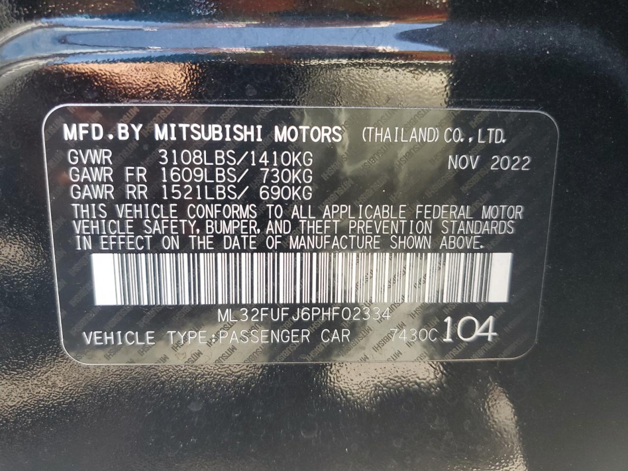 2023 Mitsubishi Mirage G4 Es VIN: ML32FUFJ6PHF02334 Lot: 68248514