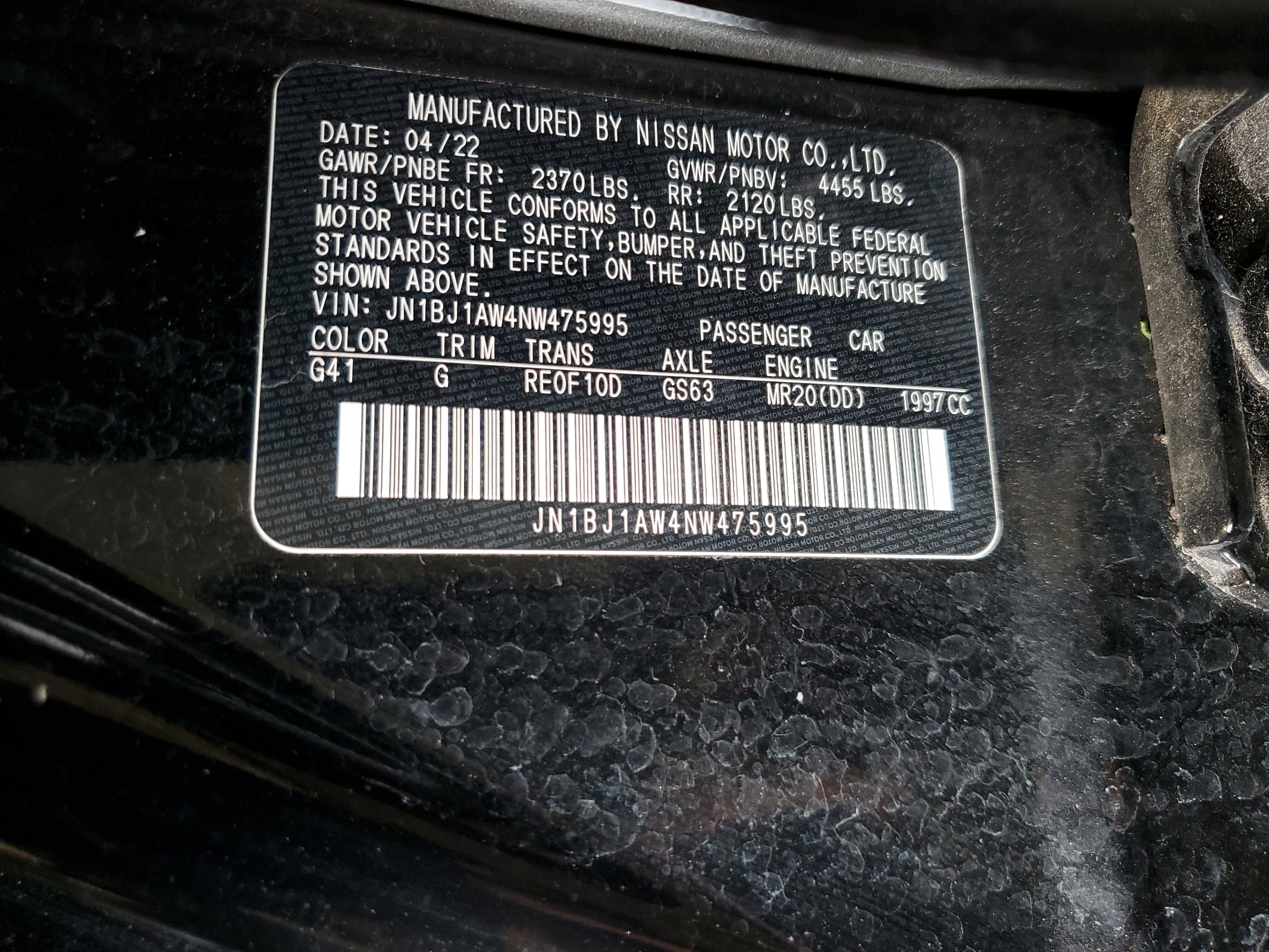 JN1BJ1AW4NW475995 2022 Nissan Rogue Sport S