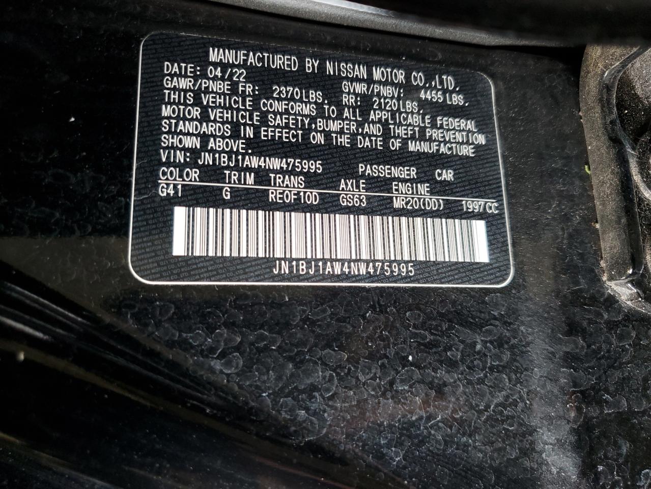 2022 Nissan Rogue Sport S VIN: JN1BJ1AW4NW475995 Lot: 67500894