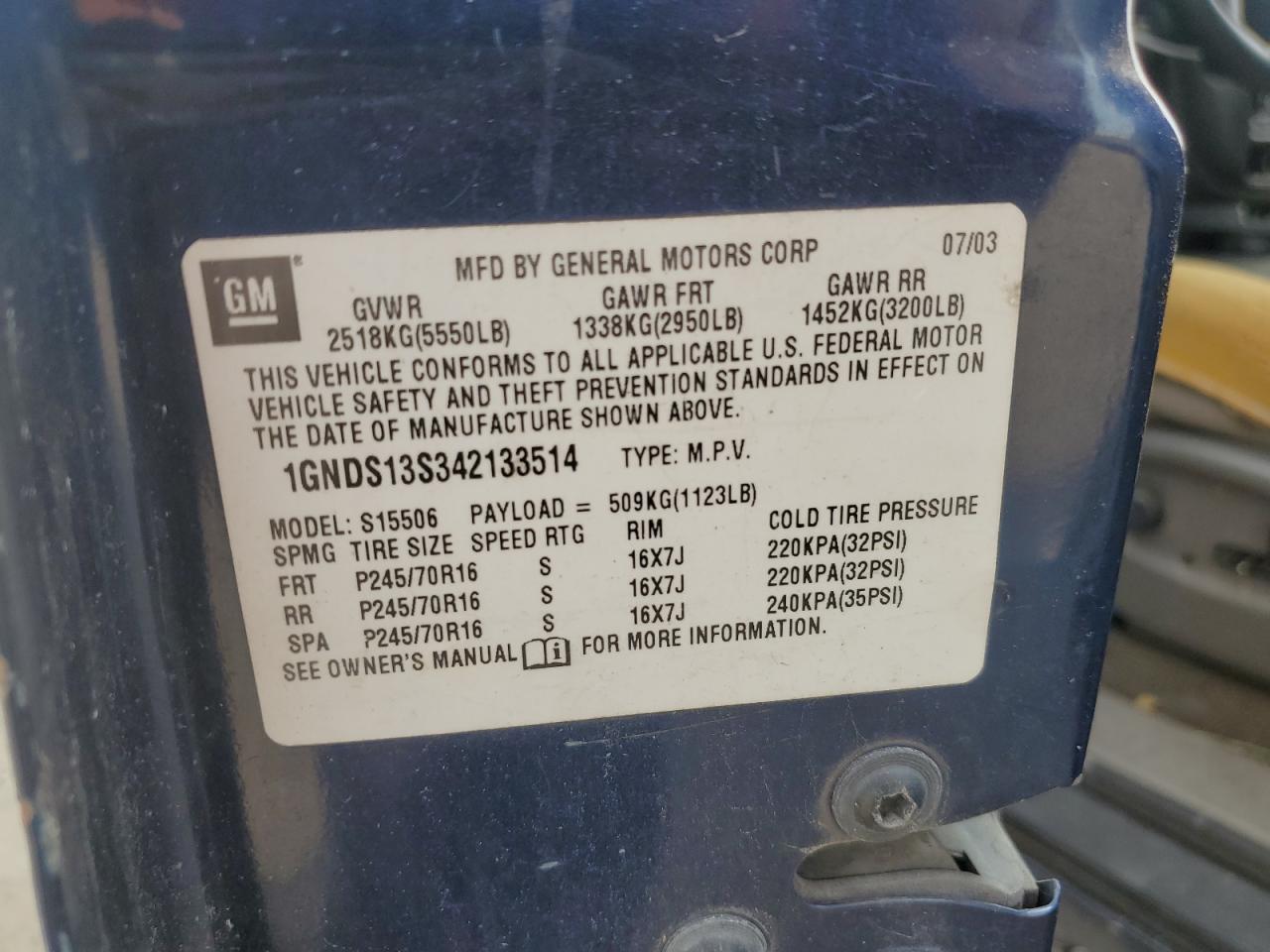 2004 Chevrolet Trailblazer Ls VIN: 1GNDS13S342133514 Lot: 65995424