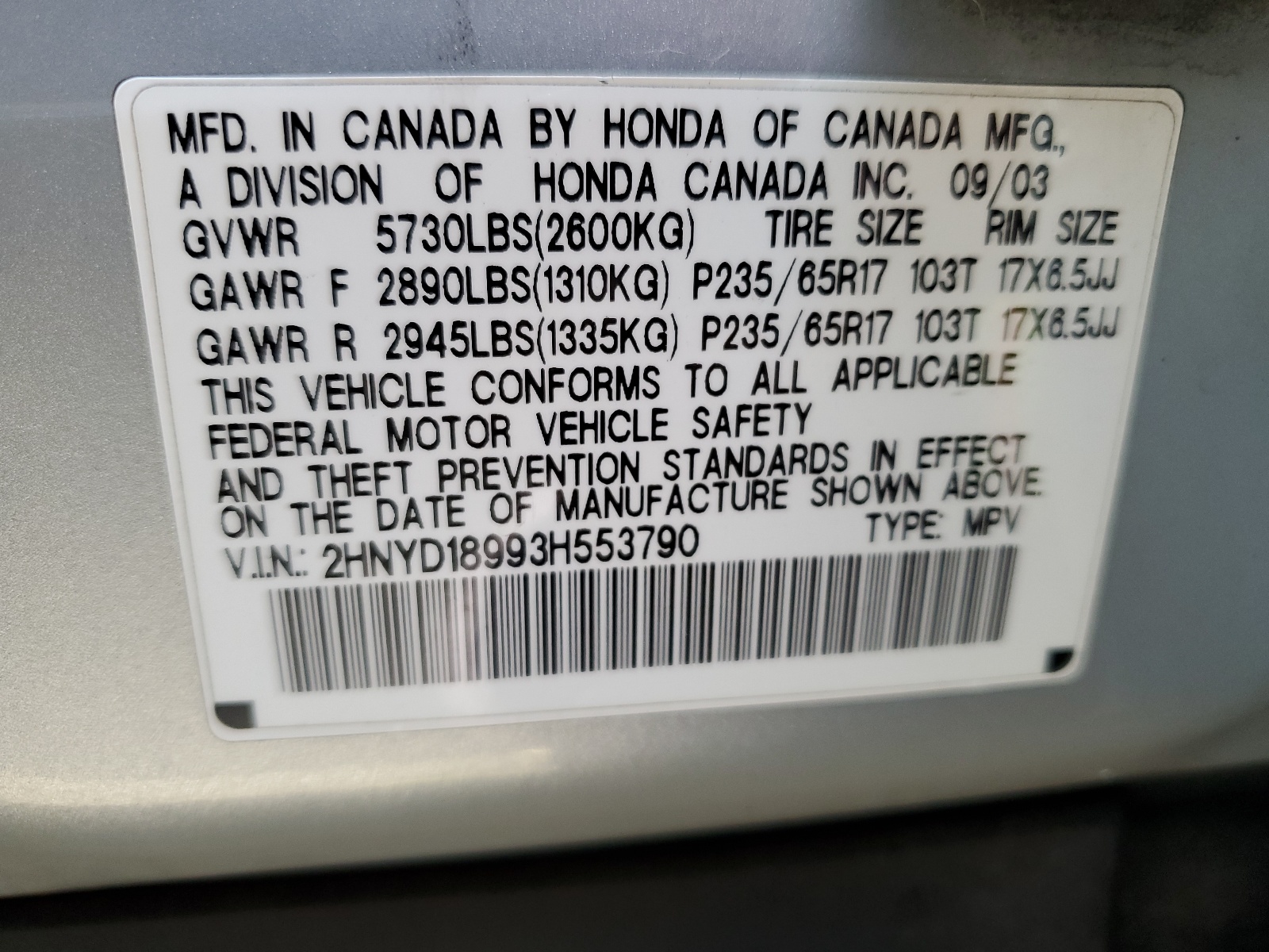 2HNYD18993H553790 2003 Acura Mdx Touring