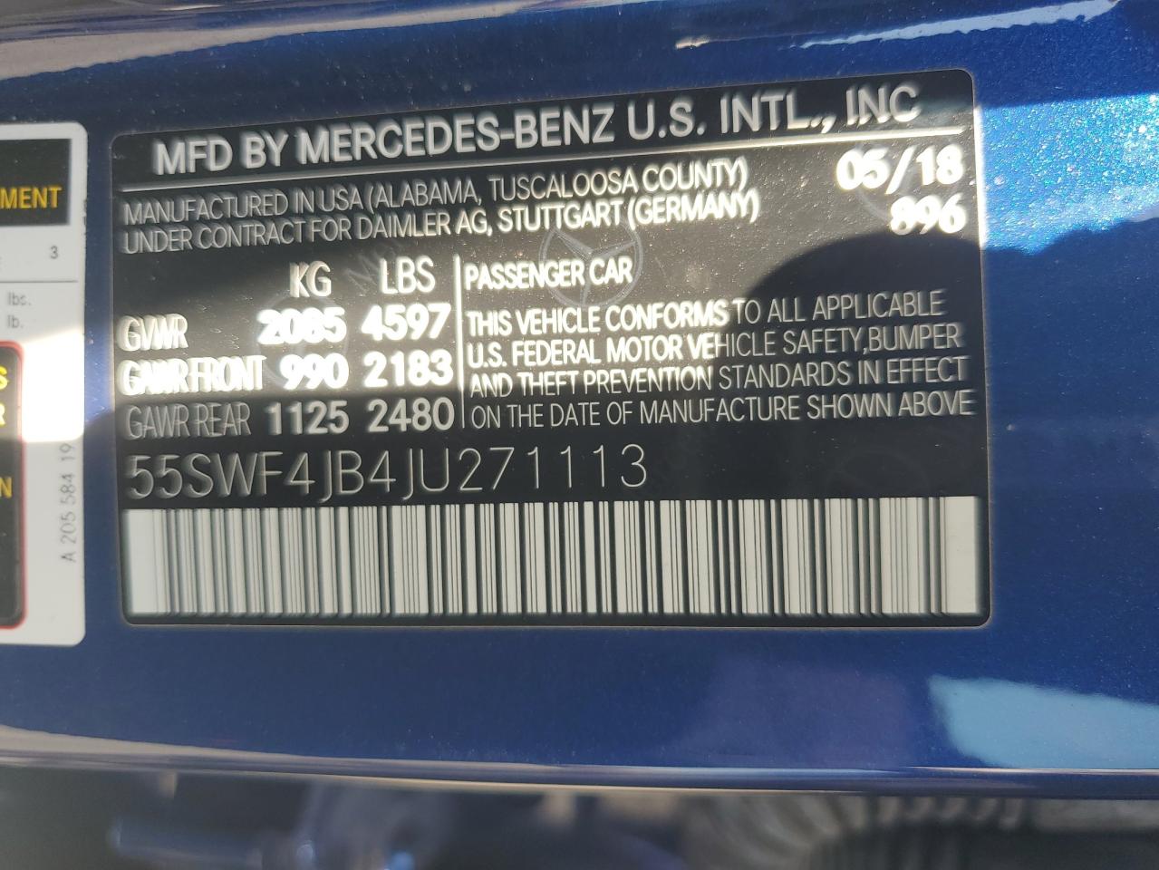 2018 Mercedes-Benz C 300 VIN: 55SWF4JB4JU271113 Lot: 66228574