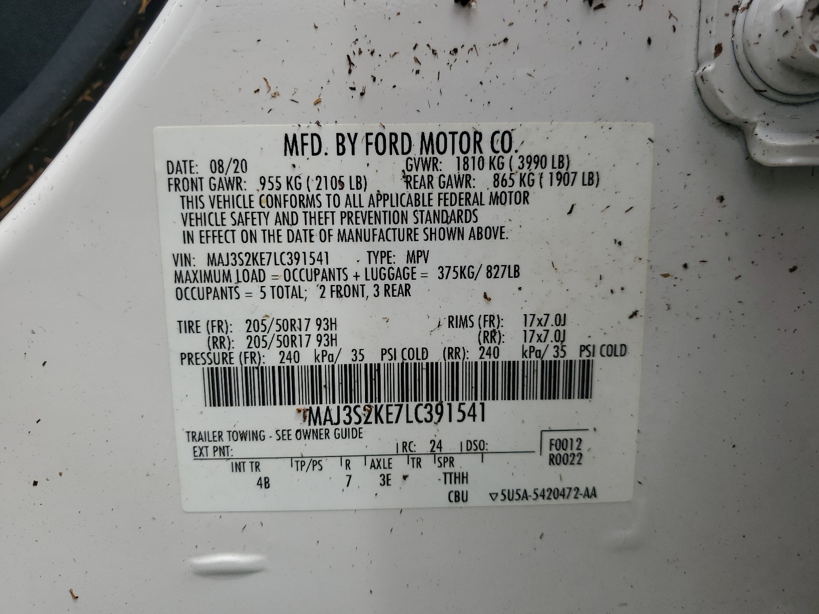 MAJ3S2KE7LC391541 2020 Ford Ecosport Titanium