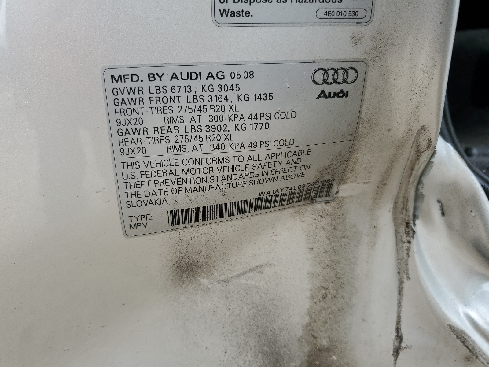 WA1AY74L09D001966 2009 Audi Q7 3.6 Quattro