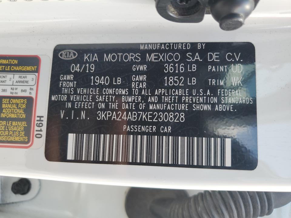 3KPA24AB7KE230828 2019 Kia Rio S