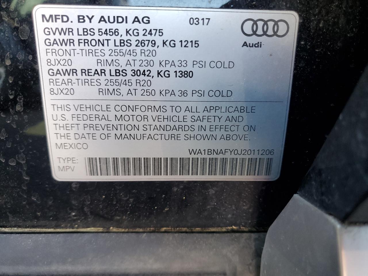 WA1BNAFY0J2011206 2018 Audi Q5 Premium Plus