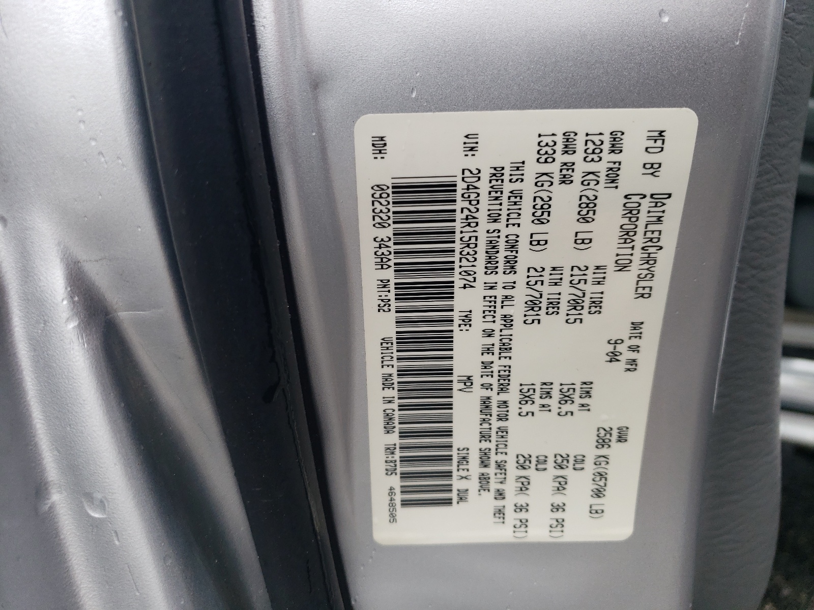 2D4GP24R15R321074 2005 Dodge Grand Caravan Se