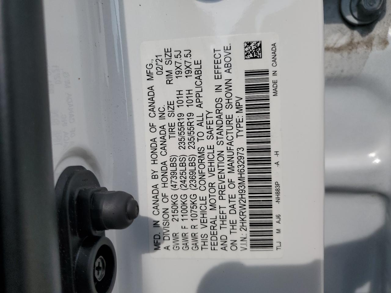 2021 Honda Cr-V Touring VIN: 2HKRW2H93MH632973 Lot: 66252134