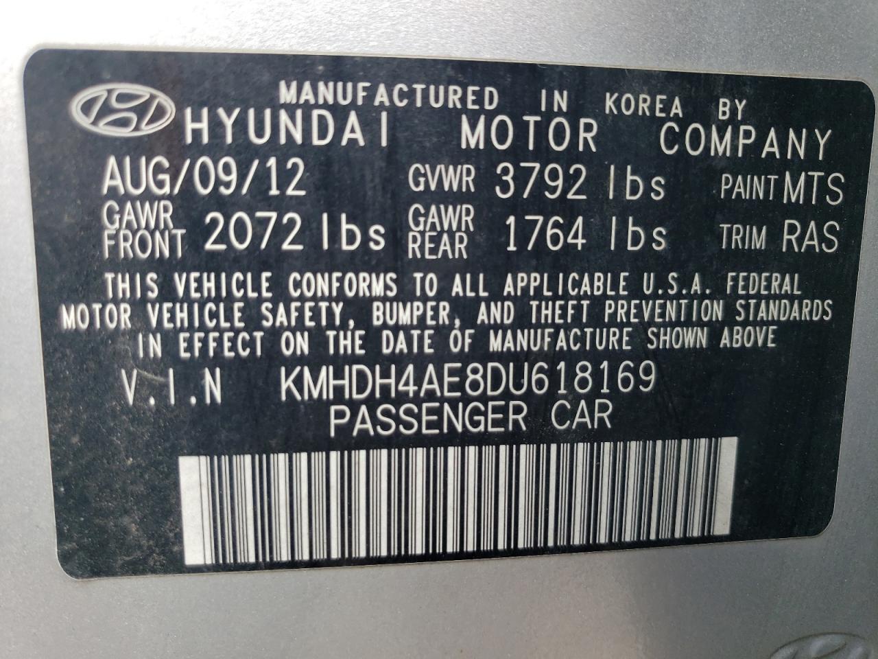 2013 Hyundai Elantra Gls VIN: KMHDH4AE8DU618169 Lot: 65924754