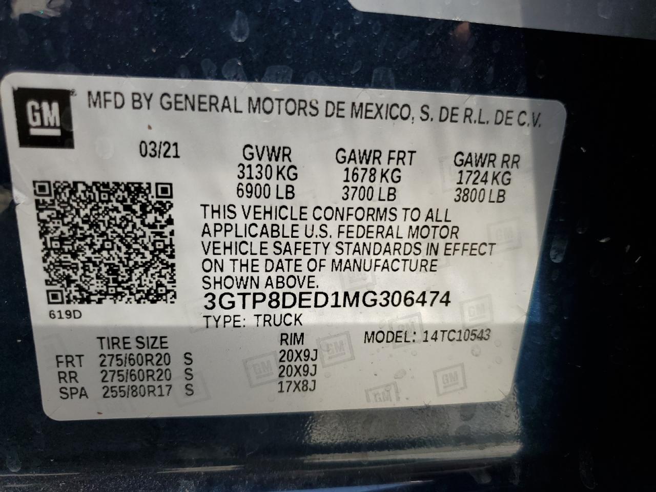 3GTP8DED1MG306474 2021 GMC Sierra C1500 Slt