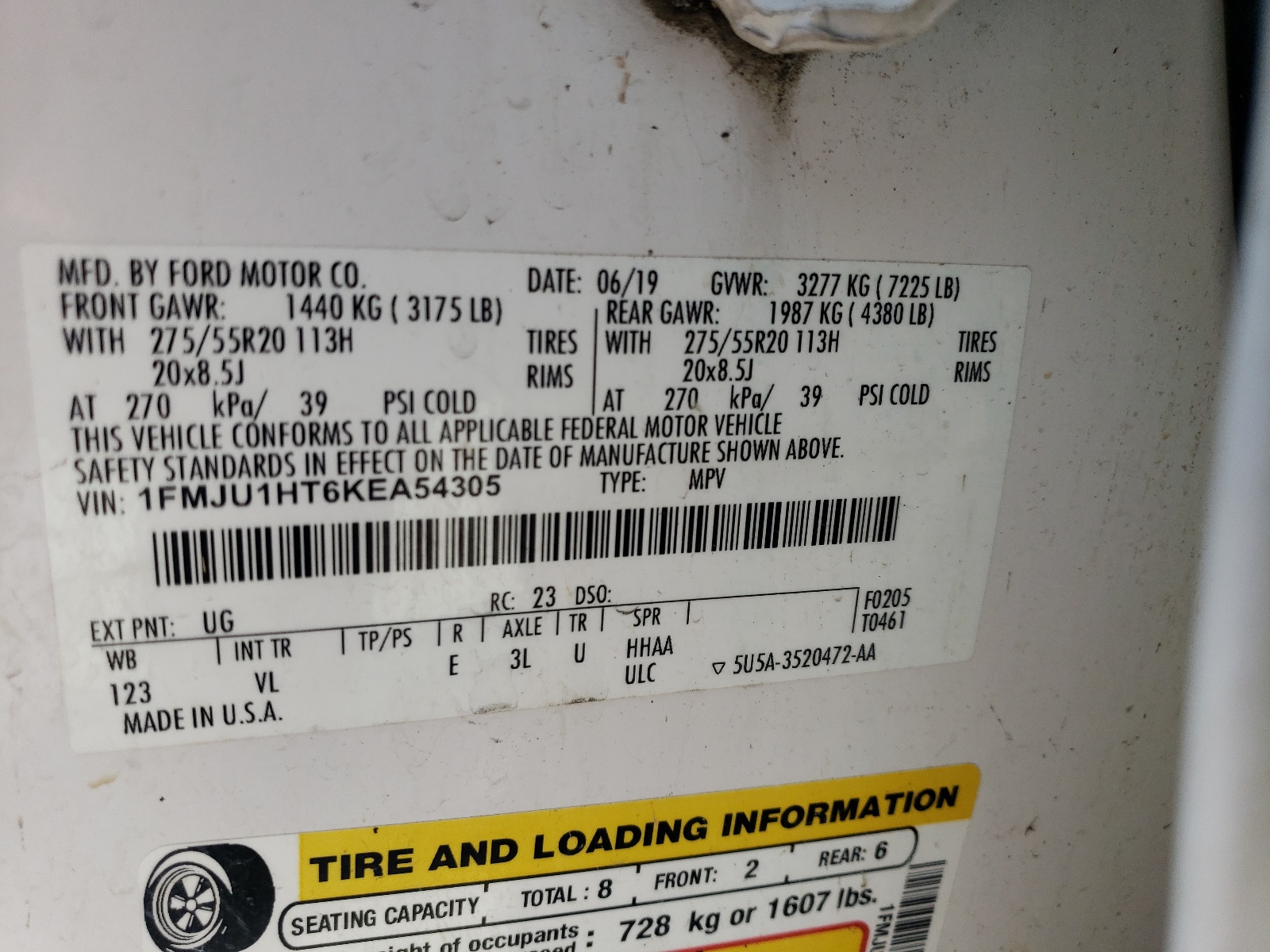 1FMJU1HT6KEA54305 2019 Ford Expedition Xlt