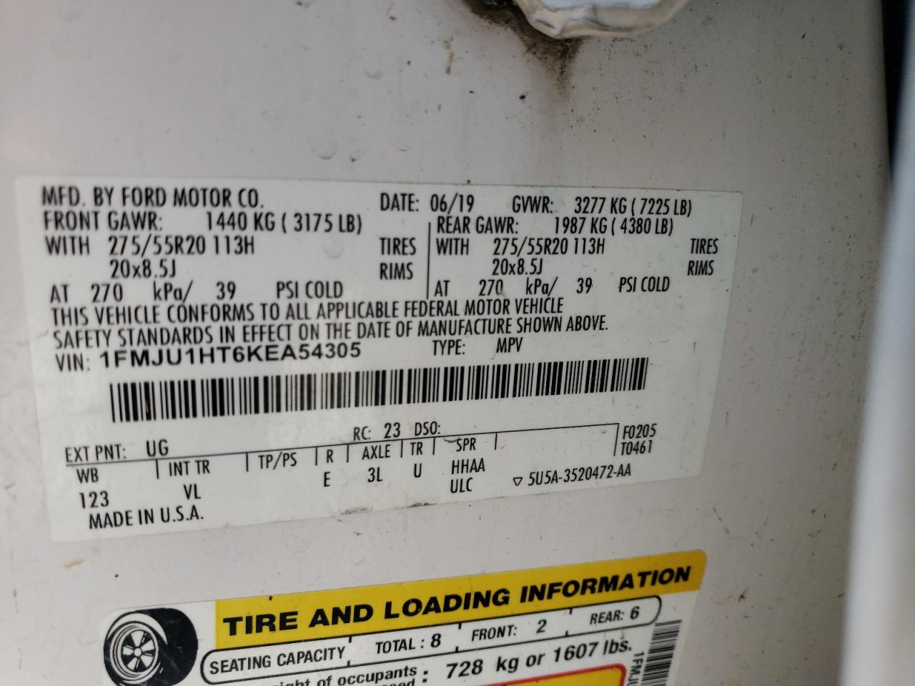 2019 Ford Expedition Xlt VIN: 1FMJU1HT6KEA54305 Lot: 66341164