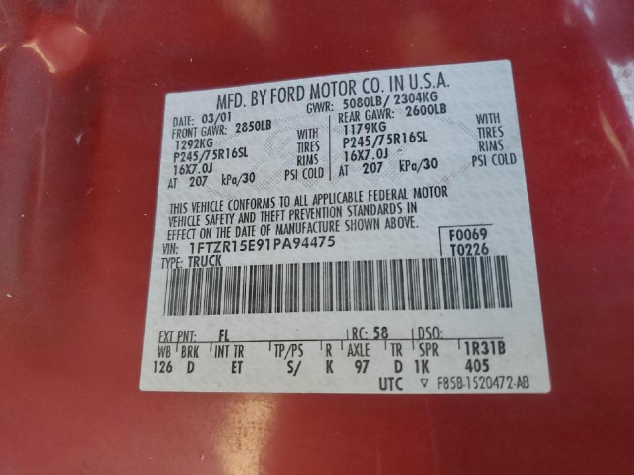 2001 Ford Ranger Super Cab VIN: 1FTZR15E91PA94475 Lot: 67733514