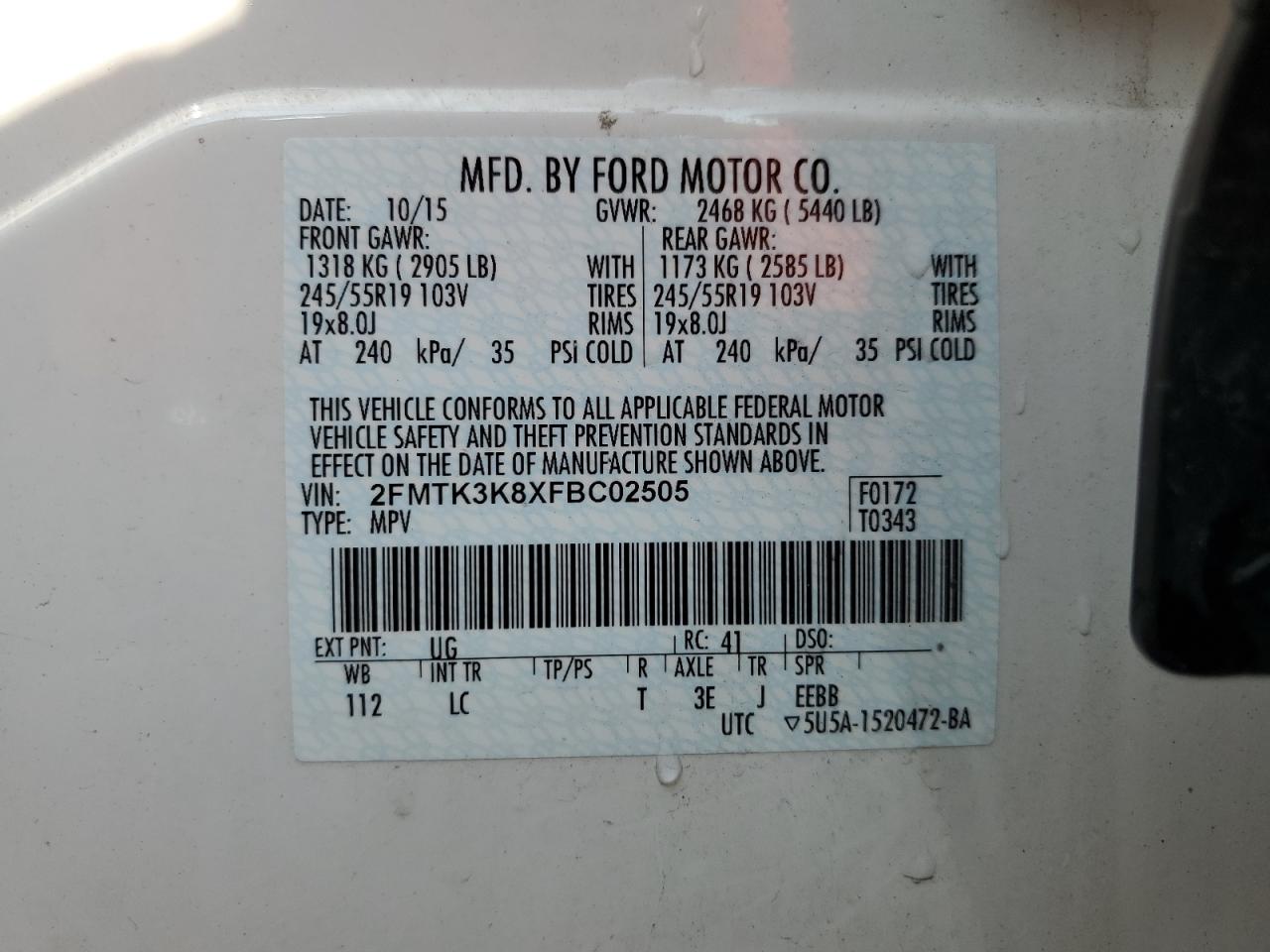 2FMTK3K8XFBC02505 2015 Ford Edge Titanium