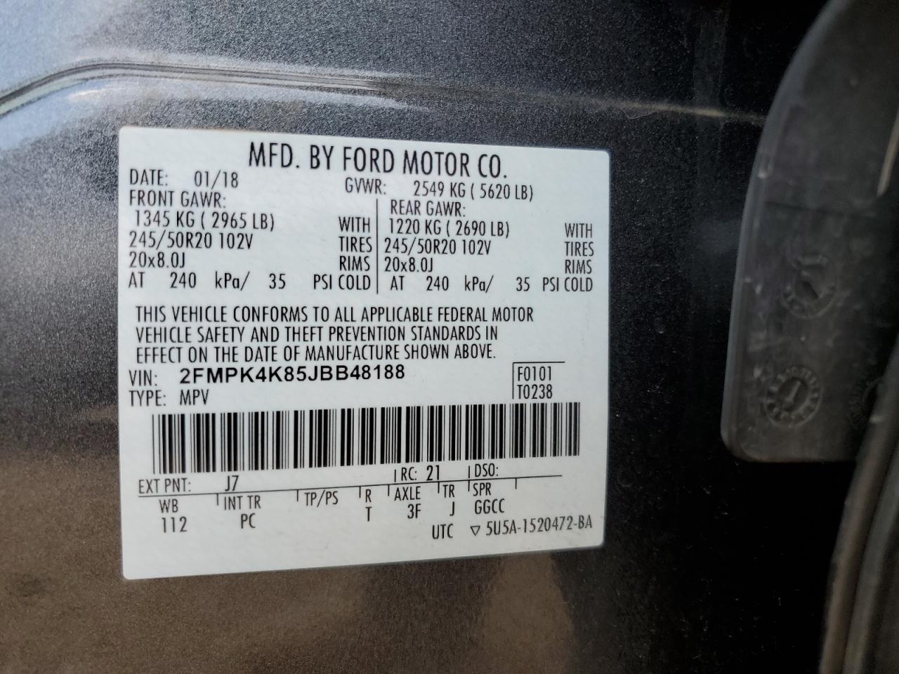 2018 Ford Edge Titanium VIN: 2FMPK4K85JBB48188 Lot: 67666234