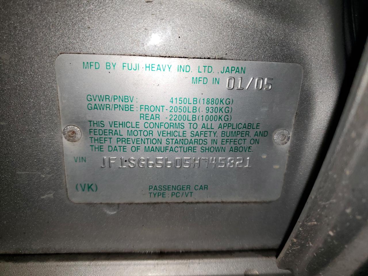 2005 Subaru Forester 2.5Xs VIN: JF1SG65605H745821 Lot: 65907824