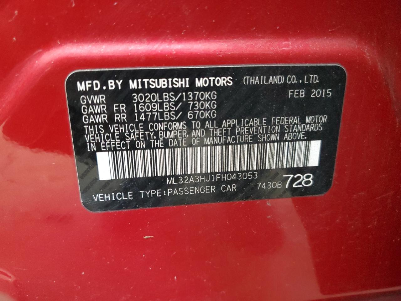 ML32A3HJ1FH043053 2015 Mitsubishi Mirage De