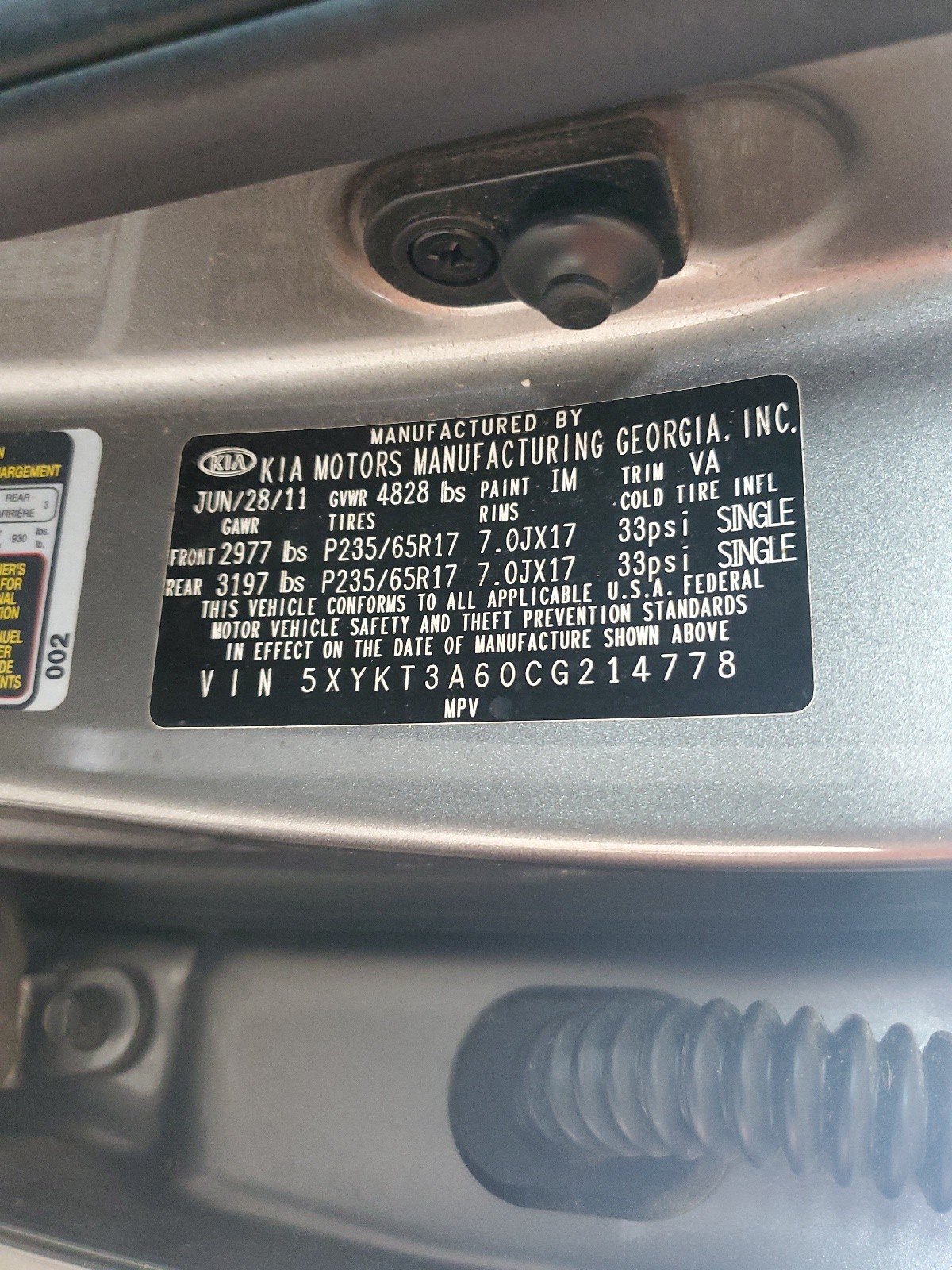 5XYKT3A60CG214778 2012 Kia Sorento Base