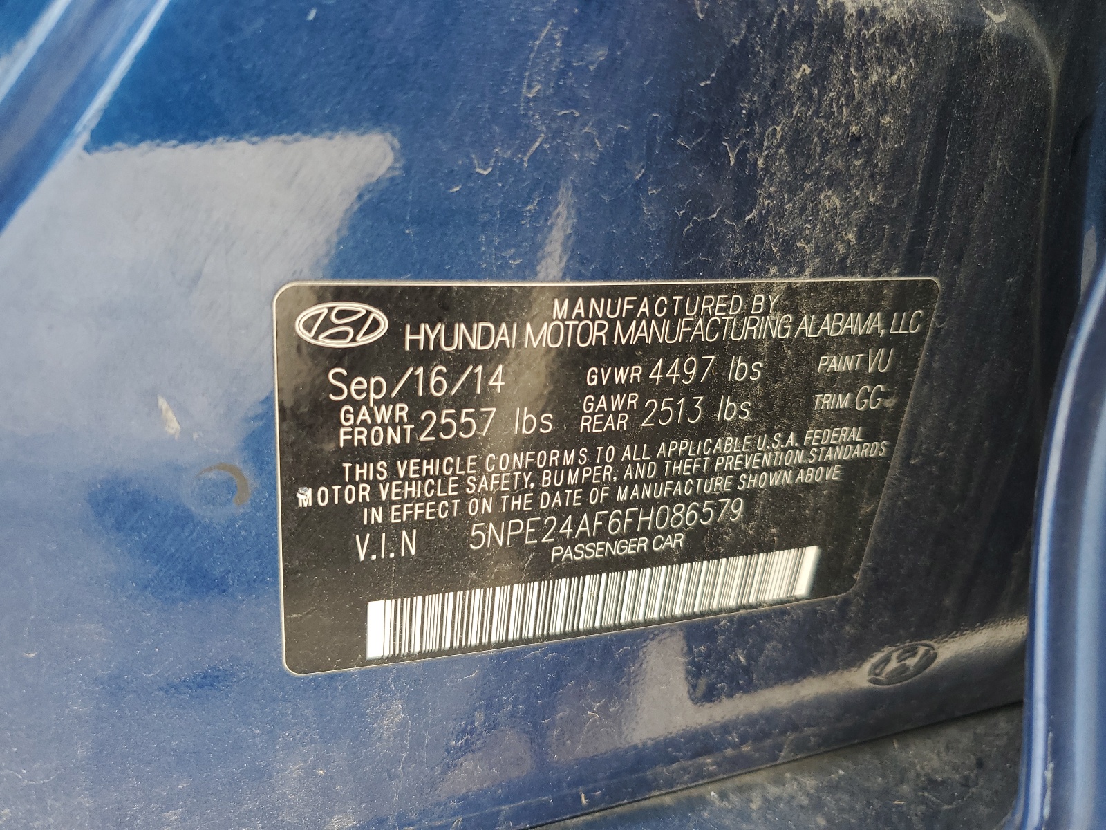 2015 Hyundai Sonata Se vin: 5NPE24AF6FH086579